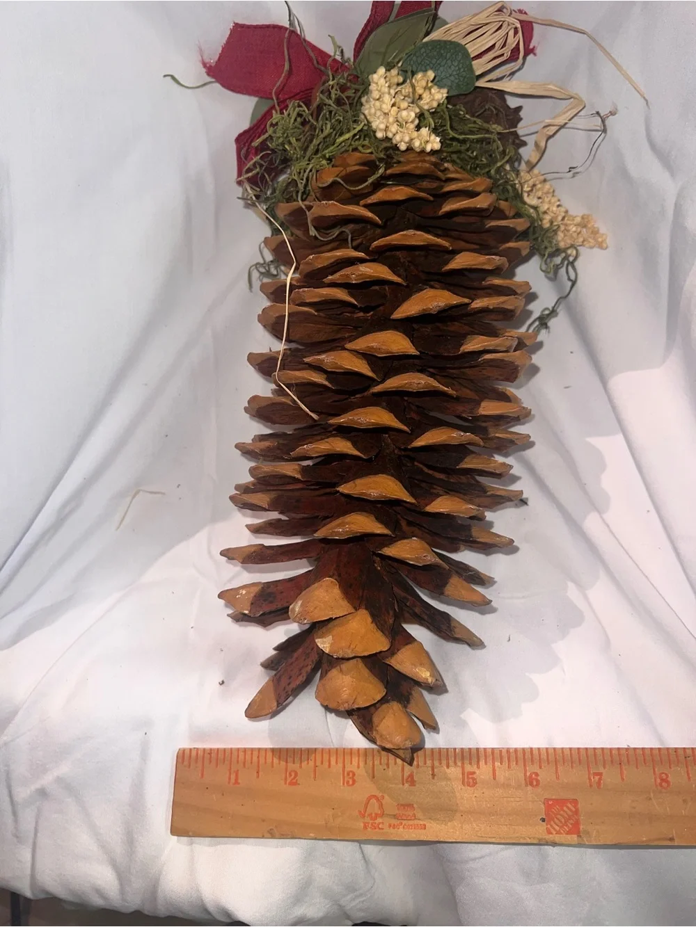 Natural Brown Pinecone Holiday Garland Ornament with Red Accent - Home Holiday